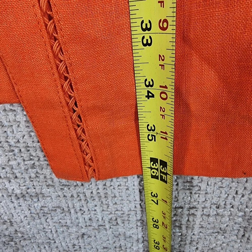 Insight Linen Longline‎ Open Front Jacket Womens 14 Orange Artsy Fitted VTG